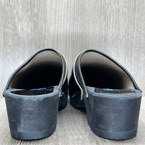 Moheda Toffeln Clog Sandals Womens Sz 39 Mule Slip On Leather Wedge Casual Black - Picture 5 of 13